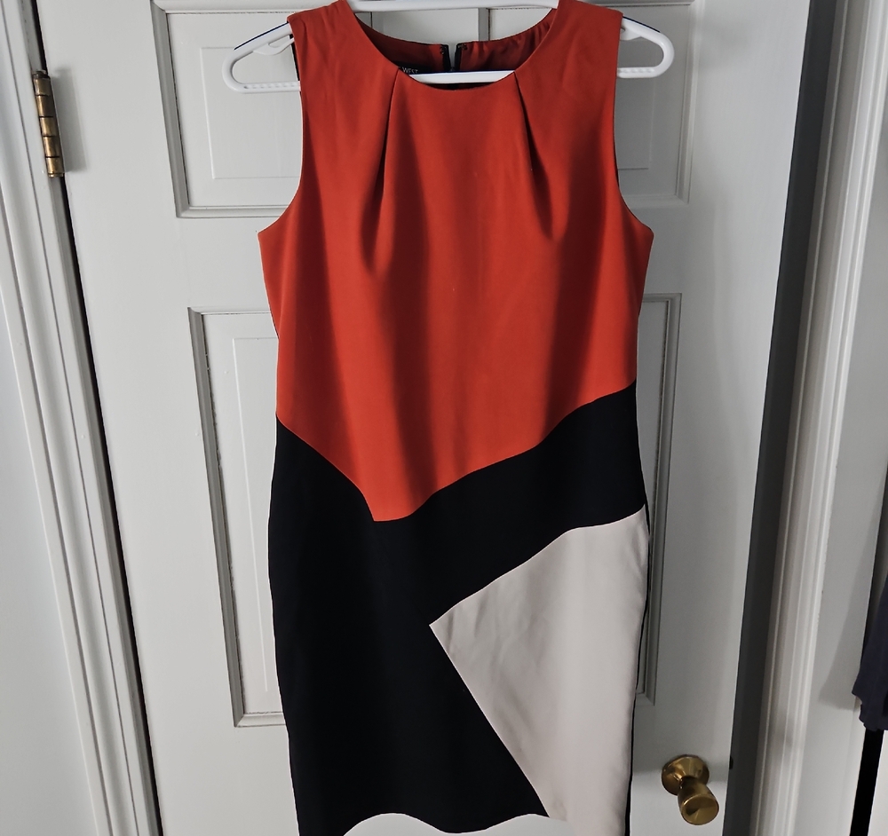 Nine West Rust, Black & Cream Colorblock Midi Dress